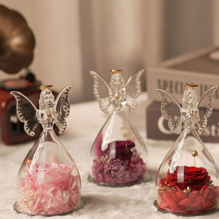 Glas ängel konserverad blommagåva
